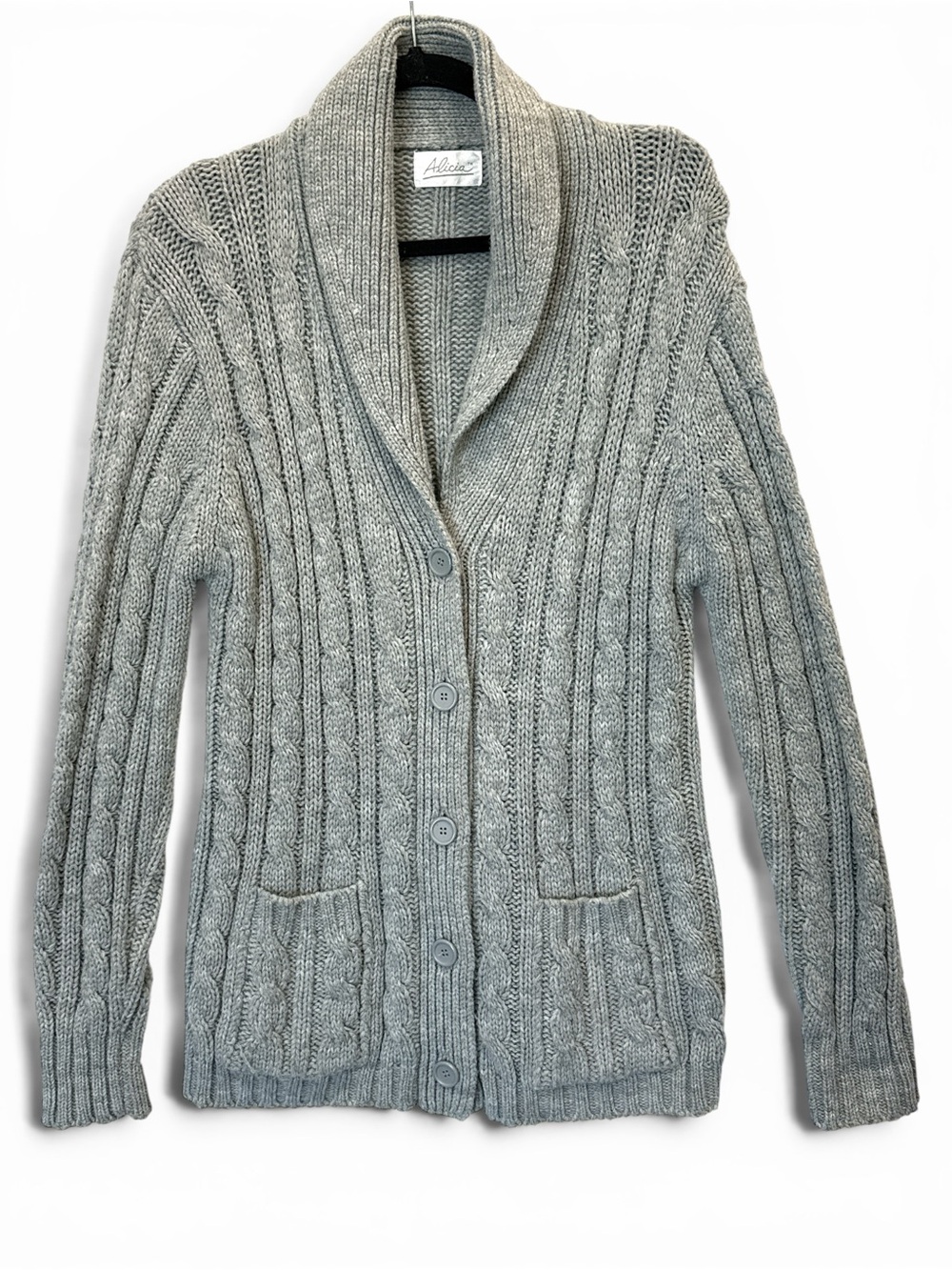 Alicia Gray Cable Knit Cardigan Sweater With Button Front & Shawl Collar  Size M